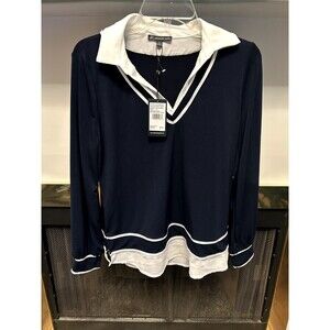 Women's Adrianna Papell Navy & Cream Blouse - Size Small